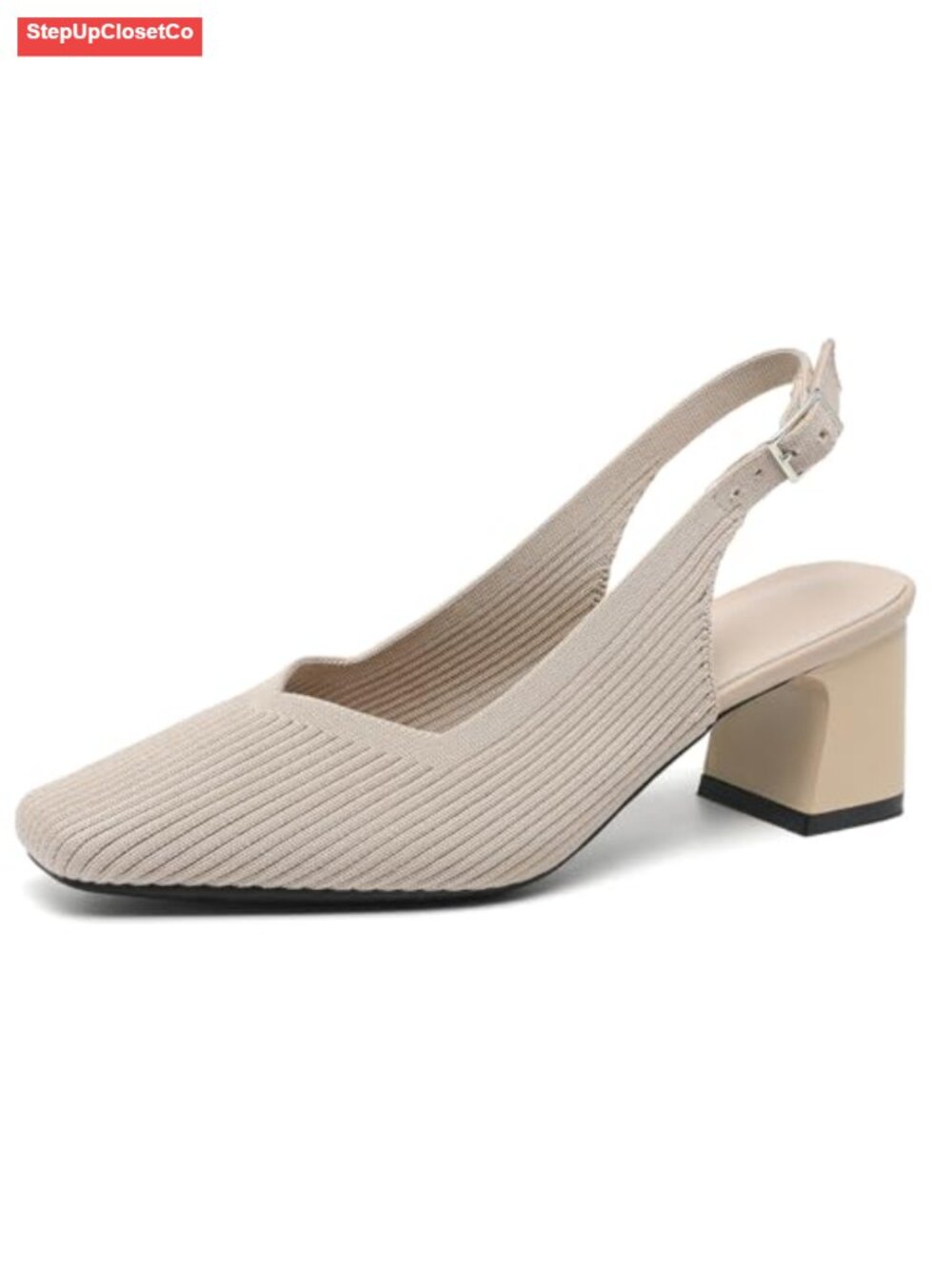 Womens Slingback Heels Square Toe Chunky Heels Pumps Low Block Heel Wedding